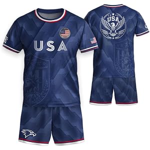 Usa Soccer Jersey Kids for Boys, Girls Youth Shirts And Shorts Set | Matching athletic top and shorts designed for active kid