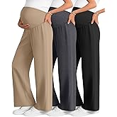 Sweetyweee 3 Pack Women's Maternity Wide Leg Pants Over The Belly Pregnancy Lounge Pants Stretchy Loose Pajama Trousers