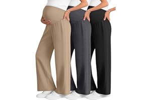 Sweetyweee 3 Pack Women's Maternity Wide Leg Pants Over The Belly Pregnancy Lounge Pants Stretchy Loose Pajama Trousers
