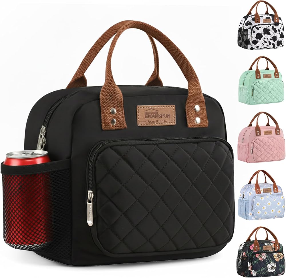 HOMESPON Insulated Lunch Bag for Women Men with Front Pocket and Side Pockets