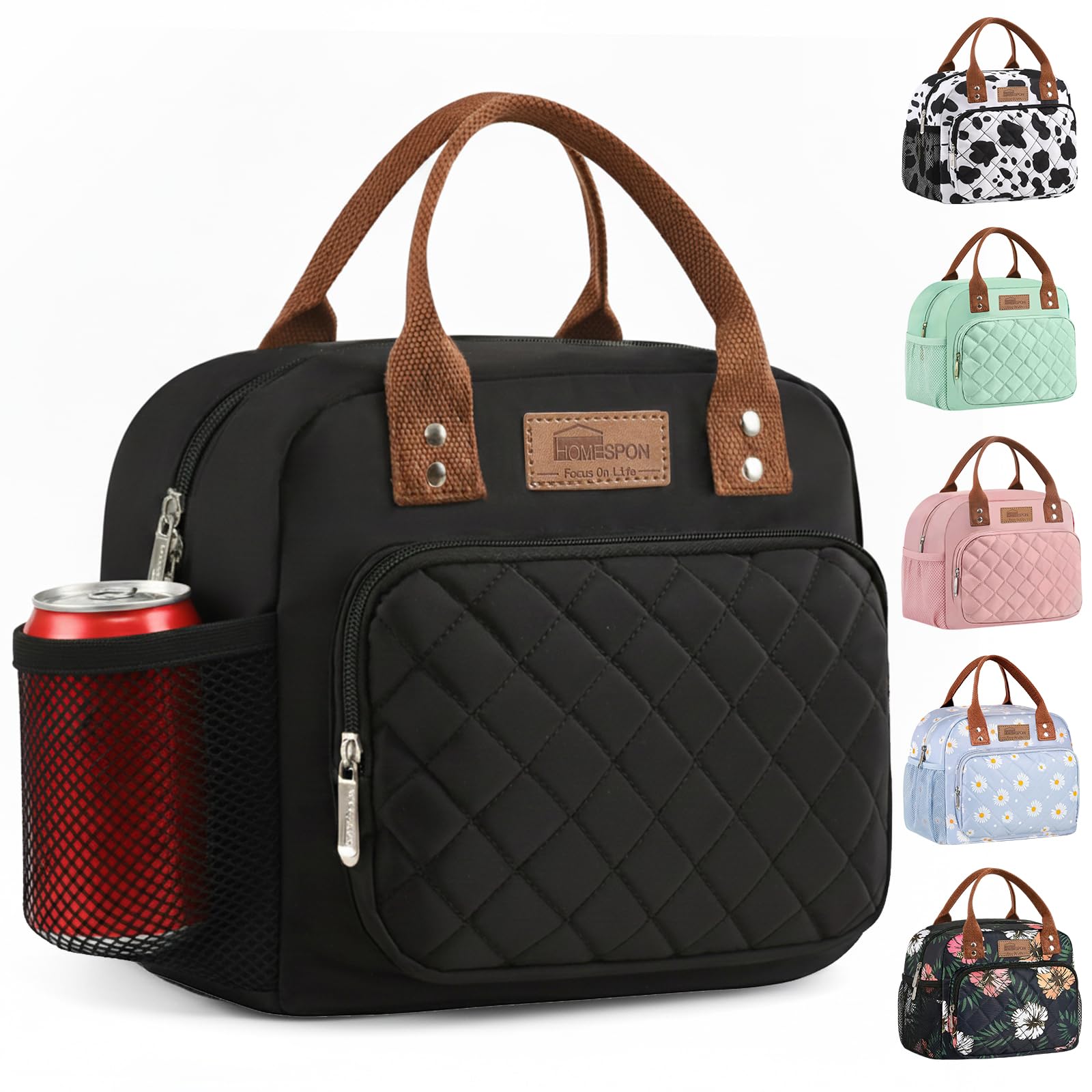 HOMESPON Insulated Lunch Bag for Women Men Ladies Work Adult Cool Tote Box Container with Side Pockets