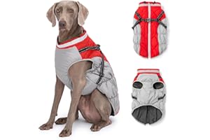 Abuandi Dog Winter Coat with Harness, Jacket, Clothes with Zipper on Back, Waterproof Windproof Warm Vest, Reflective Cold Weather Coat, for Small Medium Large Dogs, Thick (Red, M)