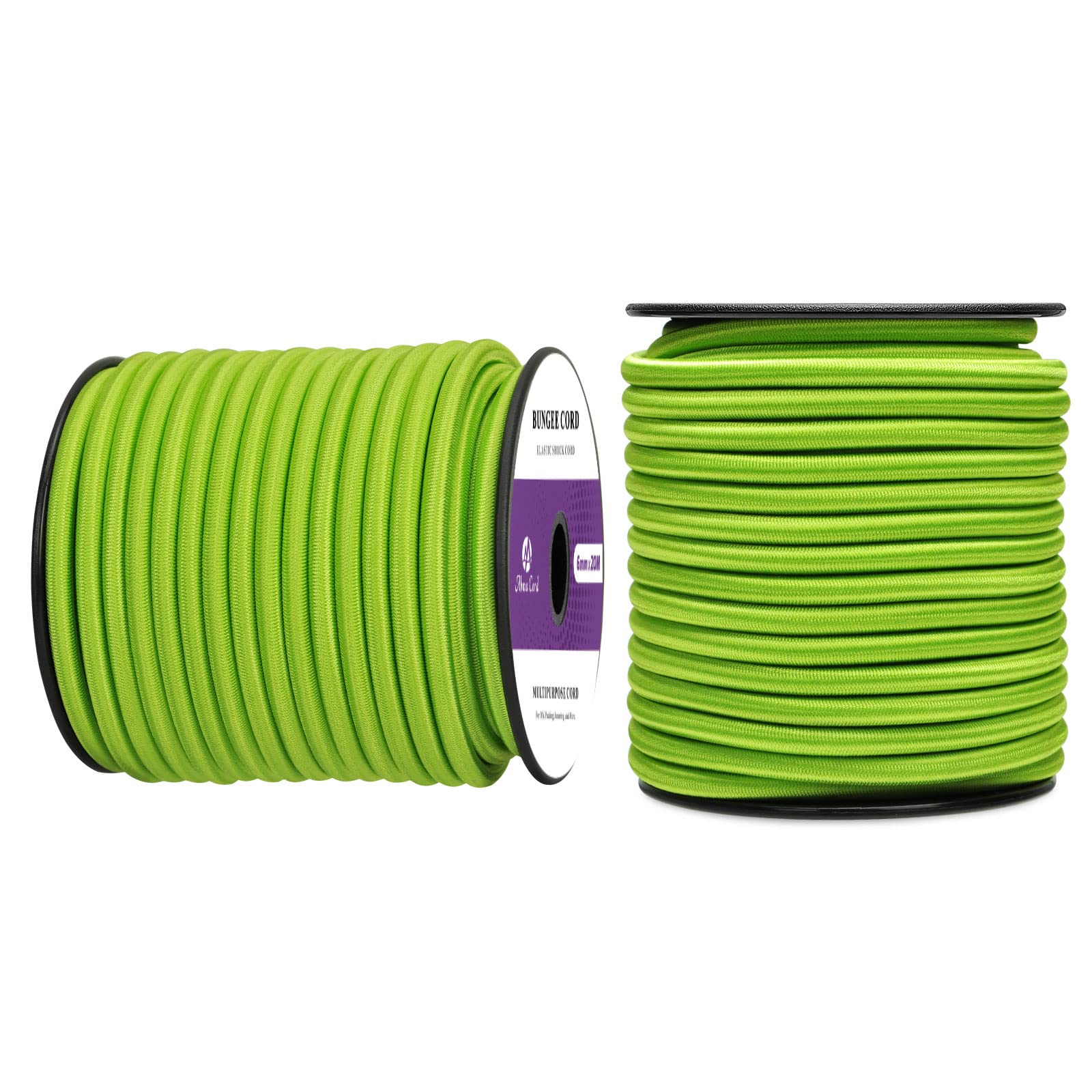 Abma Cord Bungee Cord 6mm 20M Elastic Shock Cord 100% Stretch Elastic Bungee Rope for Tarpaulin, Trailer, Backpack, Tent Pole, Kayak - Neon Green