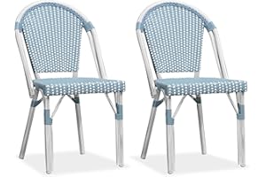 PURPLE LEAF Dining Chair Set of 2 Outdoor French Bistro Chairs Hand-Woven Aluminum Wicker Rattan Chairs for Garden Kitchen Backyard Porch White Print Finish Patio Chairs Light Blue