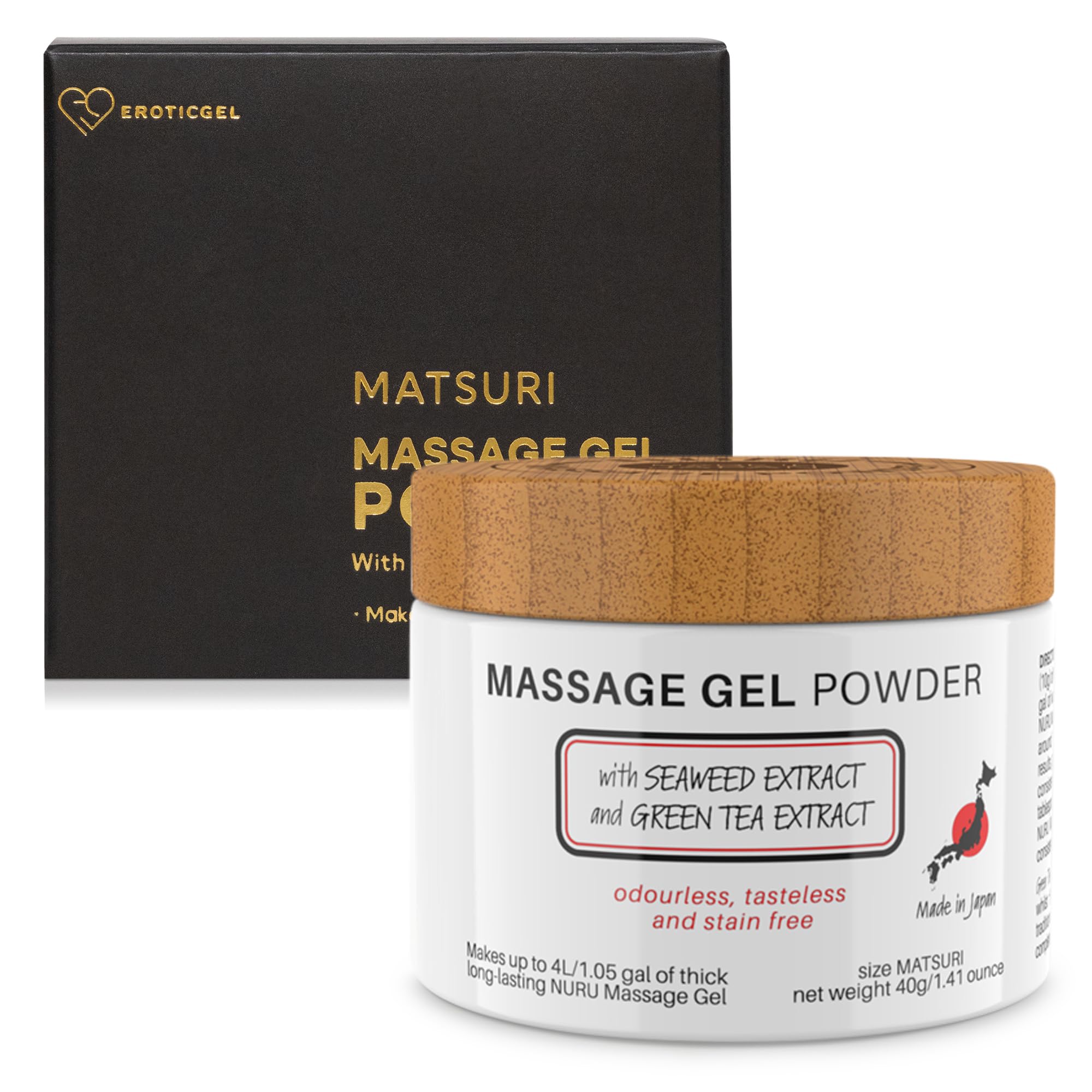 Nuru Massage Gel Powder 40g, Massage Lotion for Massage Therapy with Seaweed and Green Tea Extract, Paraben and Glycerine free, Makes 4 Litre, Made in Japan