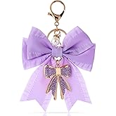 YAIYUQILIU Bow Keychain for Women, Rhinestone Pearl Bow Purse Charm - Cute Crystal Bag Charms for Backpacks Handbags Purses