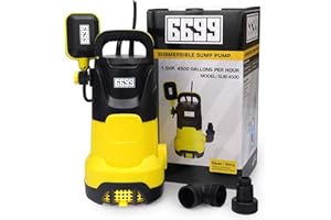 6699 1.5HP Handy Utility Pump Submersible Water Pump 4500GPH High Flow to Remove Clean/Dirty Water for Swimming Pool Pond Hot Tub Flooded House Rain Barrel with Float Switch SUB 4500