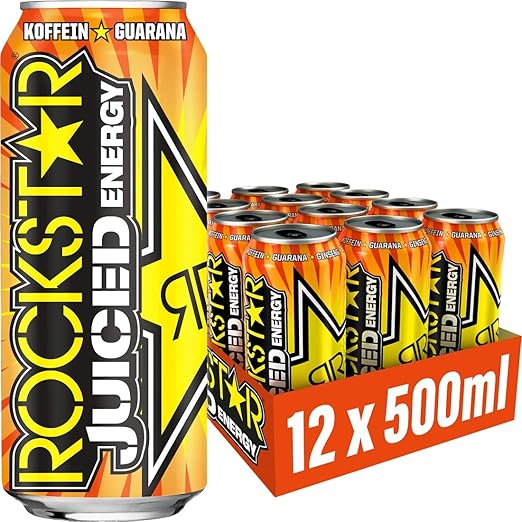 Rockstar Energy Drink Juiced mit Mango, Orange &amp; Passionsfrucht - Koffeinhaltiges Erfrischungsgetr&auml;nk f&uuml;r den Energie Kick, EINWEG (12x 500ml)