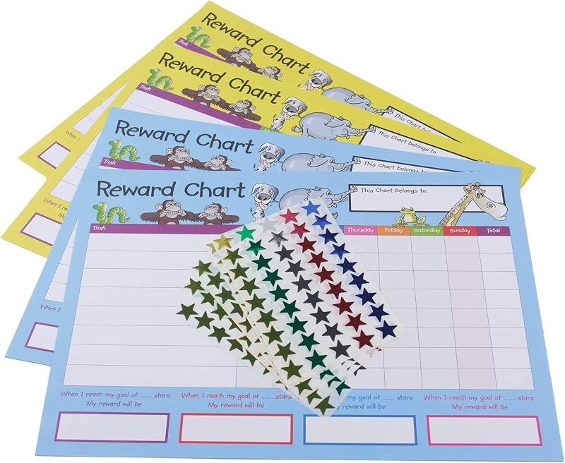 House of Card & Paper Reward Charts 4 Pack with 225 Foil Star Stickers UK Made