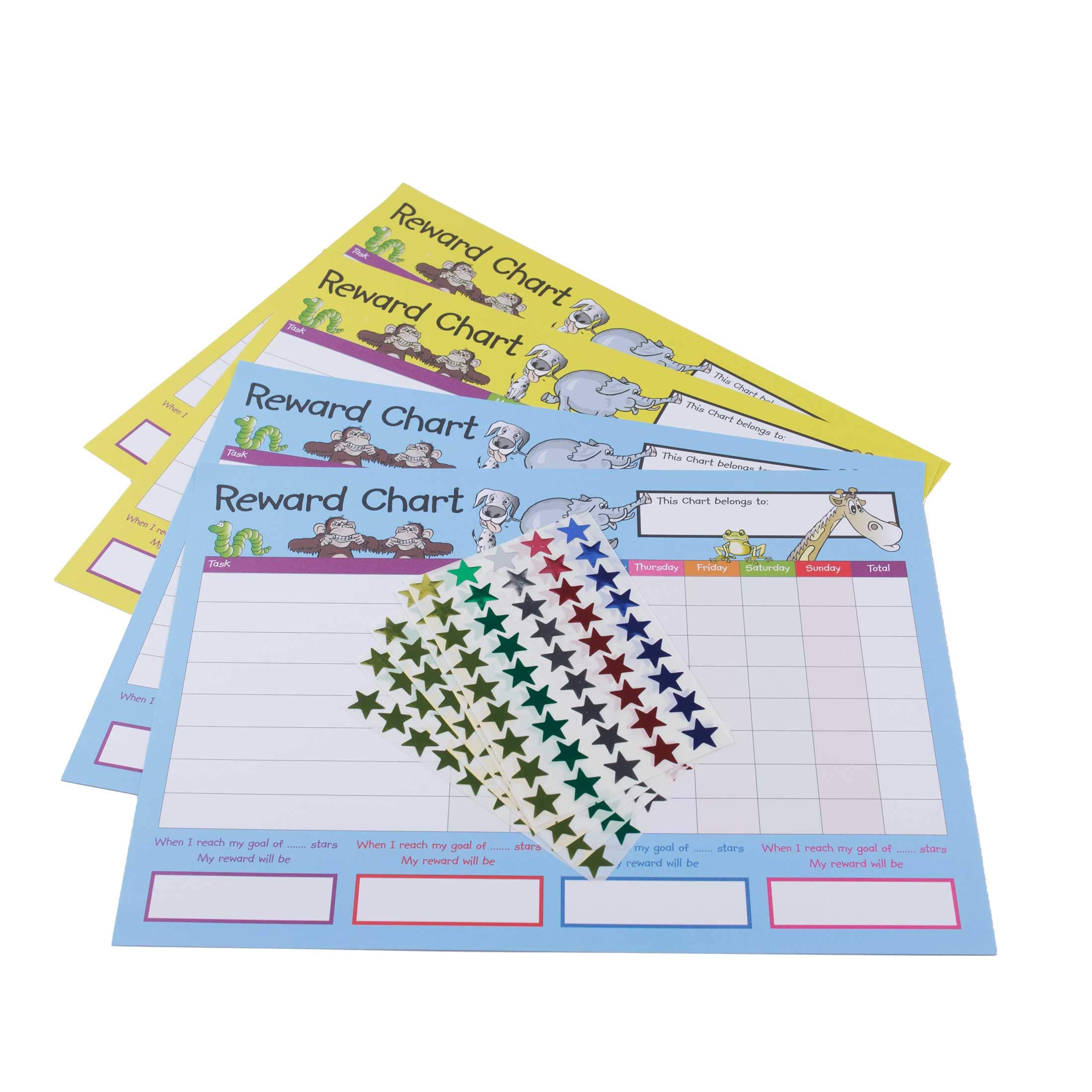 House of Card & Paper Reward Chart, 4 Charts and 225 Foil Star Shaped Stickers per Pack