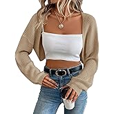 Women's Cardigan Shrugs Long Sleeve Knit Cropped Bolero Shrug Open Front Casual Cardigans for Dresses