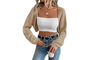 ANEGAROE Women's Cardigan Shrugs Long Sleeve Knit Cropped Bolero Shrug Open Front Casual Cardigans for Dresses