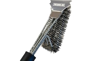Pork Barrel BBQ Grill Brush and Scraper - Safe Stainless Steel Woven Wire Heavy Duty Grill Accessories for Outdoor Grill Cleaning I Grilling Gifts for Men I BBQ Accessories, Grill Cleaner