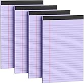 4 Pack Note Pads 5 x 8 Inch Purple Small Legal Pads 5 x 8 Colored Notepad 5 x 8 Perforated Writing Pads Lined Paper Pads College Ruled Pad Paper 30 Sheets Notebook for Study, To-Do Lists, Office