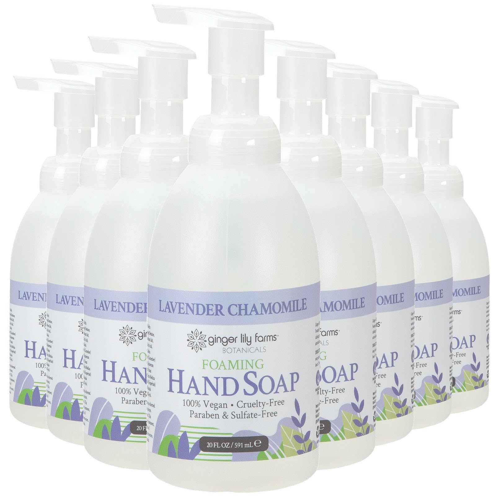 Ginger Lily Farms Botanicals All-Purpose Foaming Hand Soap Refill, 100% Vegan & Cruelty-Free, Lavender Chamomile Scent, 20 Fl Oz (Pack of 8)