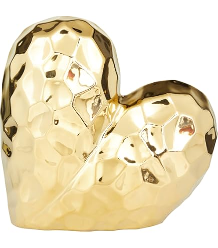 Deco 79 Set Of 3 Ceramic Heart Wall Sculptures - Gold Slanted Heart Decor For Living Room, 10, 8, 6 Inch