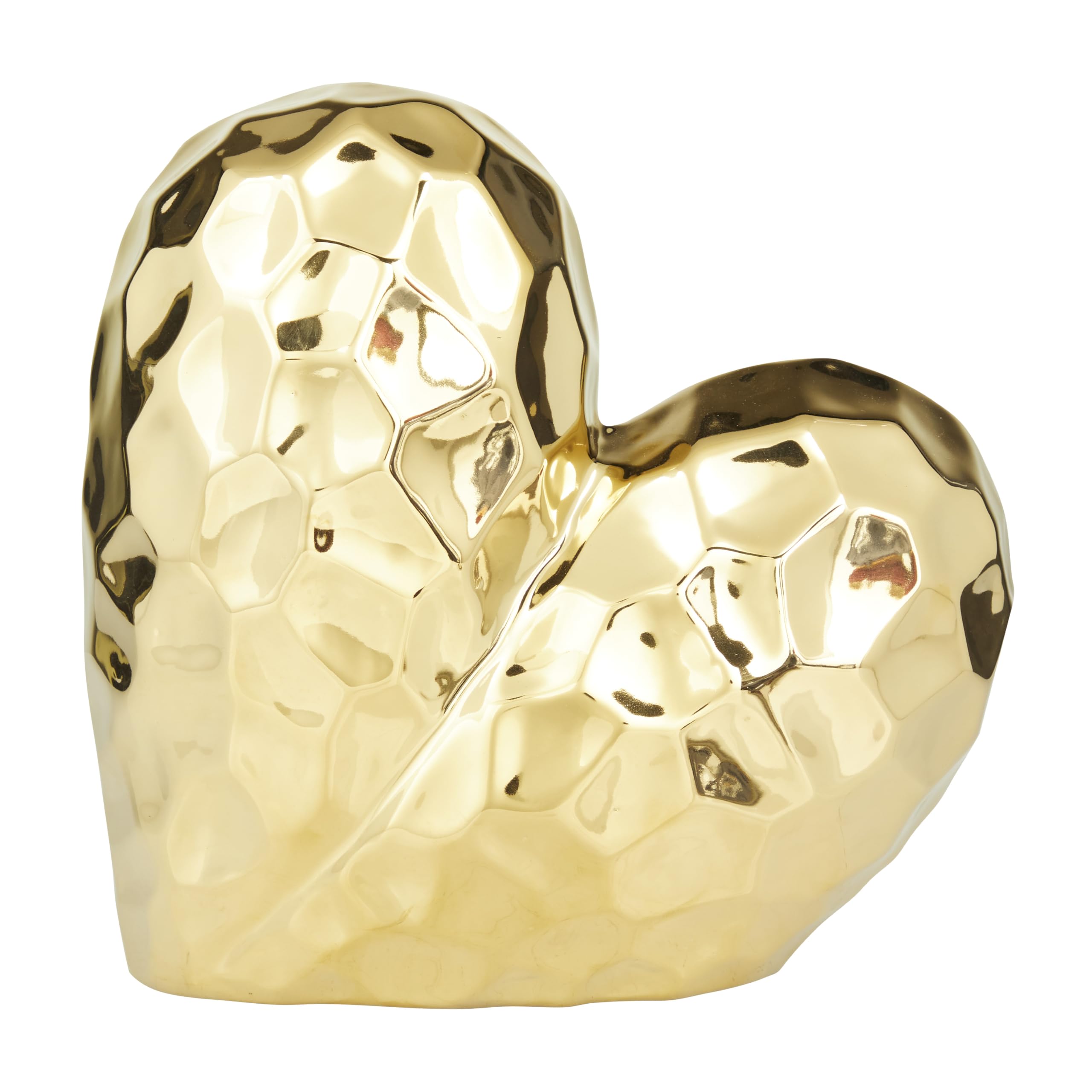 Photo 1 of ***DAMAGE -SELLING AS IS *** Deco 79 Porcelain Ceramic Heart Decorative Sculpture Dimensional Angled Origami Inspired Home Decor Statue, Accent Figurine 8" x 3" x 8", Gold