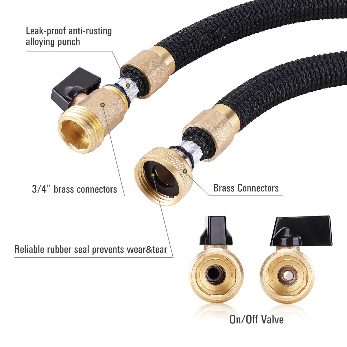 Reeple Expandable Garden Hose - New Water Hose Triple Nano- Latex Core, 3/4 Solid Brass Fittings, The Strongest Fabric, Flexible Expanding Hose with Metal 8 Function Spray Nozzle and Shut-Off Valve