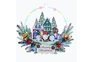 YZYVIOW Christmas Rustic Wreath for Front Door, Artificial Xmas Wreath with Decorations and Lights, Indoor Outdoor Holiday Decor (Santa Gnome)