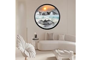 MUNSCVUS 11.4" Moving Sand Art Décor, Wall Mounted Sand Art Liquid Motion 3D Dynamic Sculpture,360°Rotate Wall Art Deep Sea Sandscape,Glass Crafts Solid Wood Frame,Relaxing Quicksand Décor (Black)