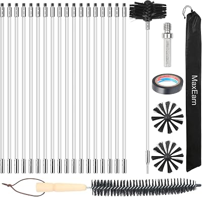 MaxEarn Chimney Cleaning Brush Kit 18 Nylon Rods 8 Inch Brush Heads