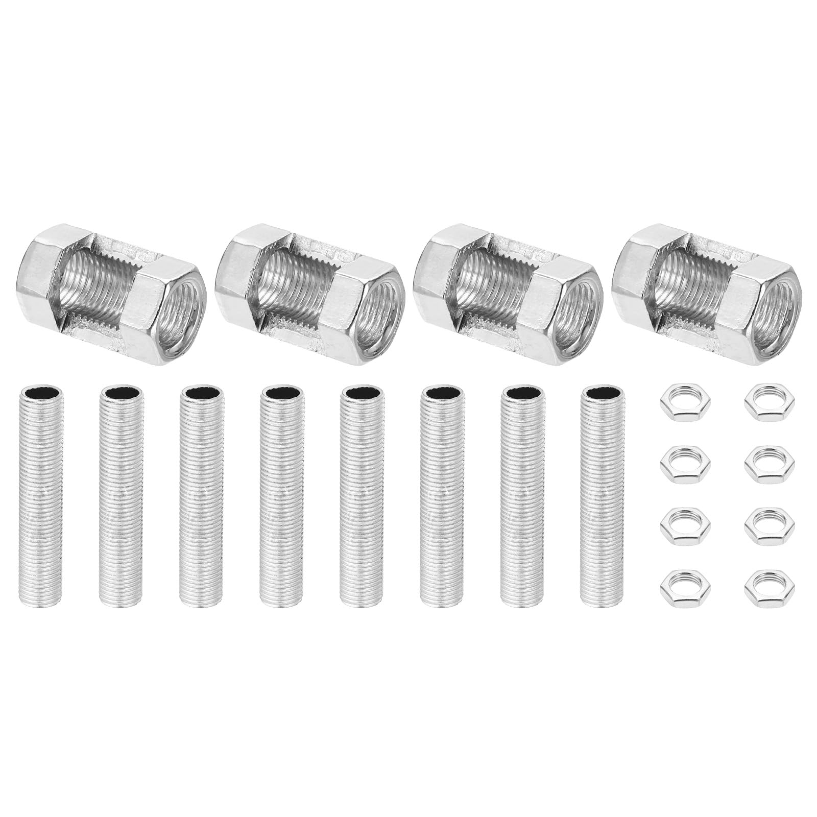 PATIKIL M10 Fine Thread Lamp Pipe Repair Parts Kits, 20 Pcs M10×25 Metal Hexagon Open Coupling Nut with Threaded Pipe and Hex Nut for Light Extension Rod