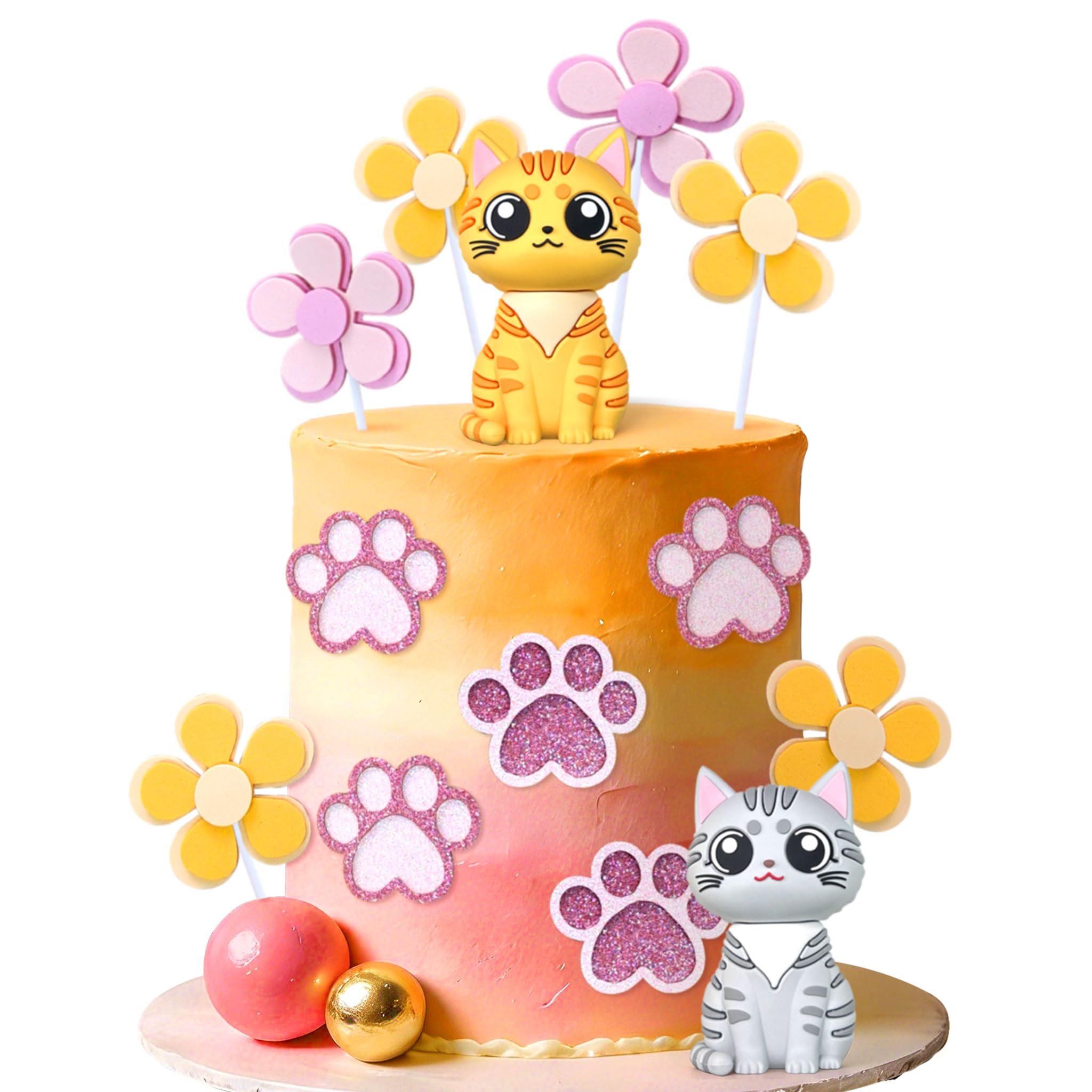 JeVenis Cat Cake Topper Kitty Cake Topper Decorations for Cat Themed Birthday Party Cute Meow Birthday Party Girl Baby Shower Party Decoration