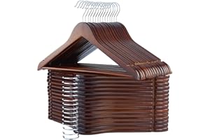 ELONG HOME Solid Wooden Hangers, 30 Pack Walnut Slim Wood Hangers with Extra Smooth Finish, Precisely Cut Notches and Chrome Swivel Hook, Wooden Clothes Hangers for Shirt Suit Jacket Dress