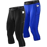 Runhit 3/4 Men's Compression Pants with Pockets,Workout Athletic Tights Leggings Athletic Base Layer Underwear