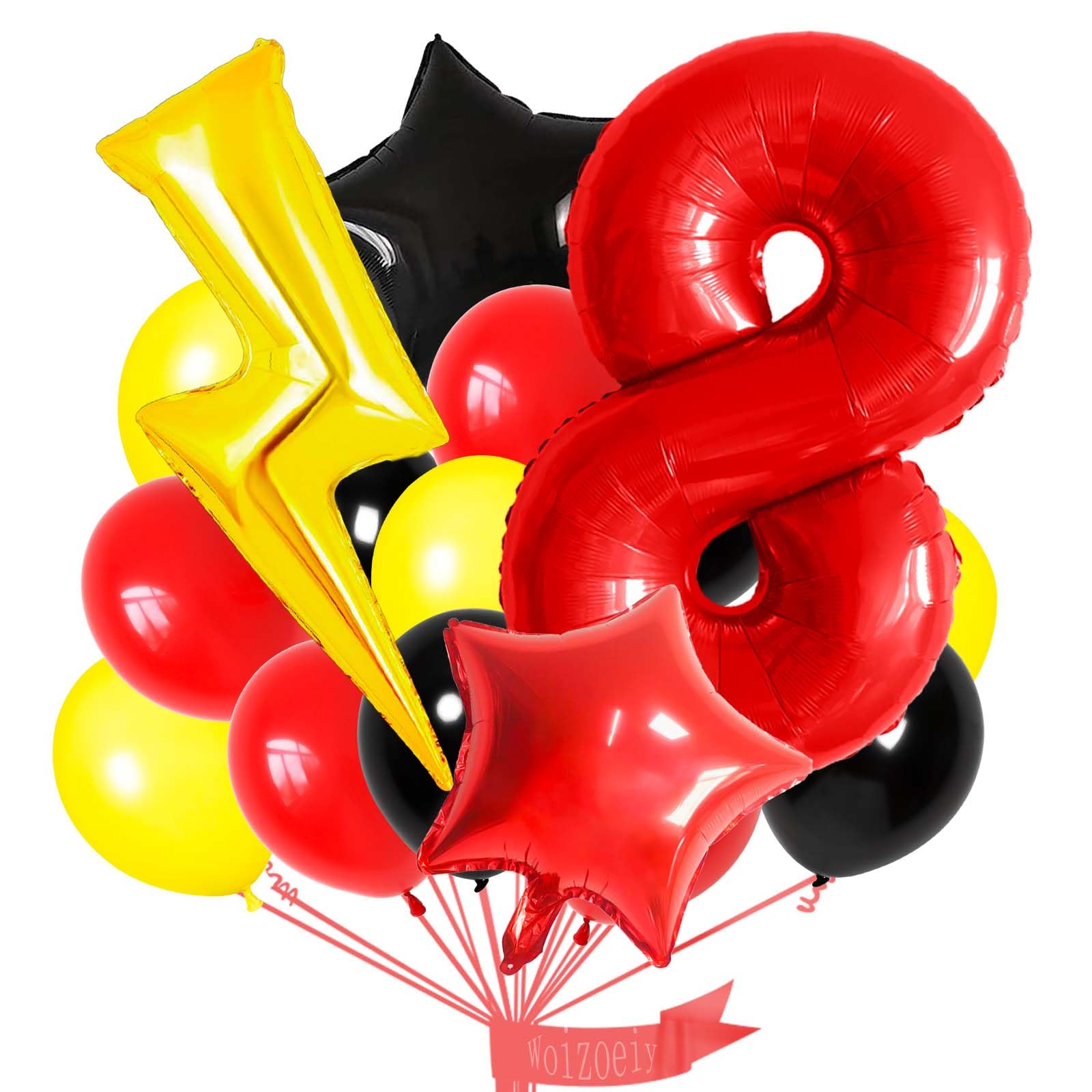 Photo 1 of 8 Balloon Number Birthday Party Decorations Red Black Yellow Balloons Gold Lightning Balloons Cartoon Theme Party Decorations Birthday Balloon