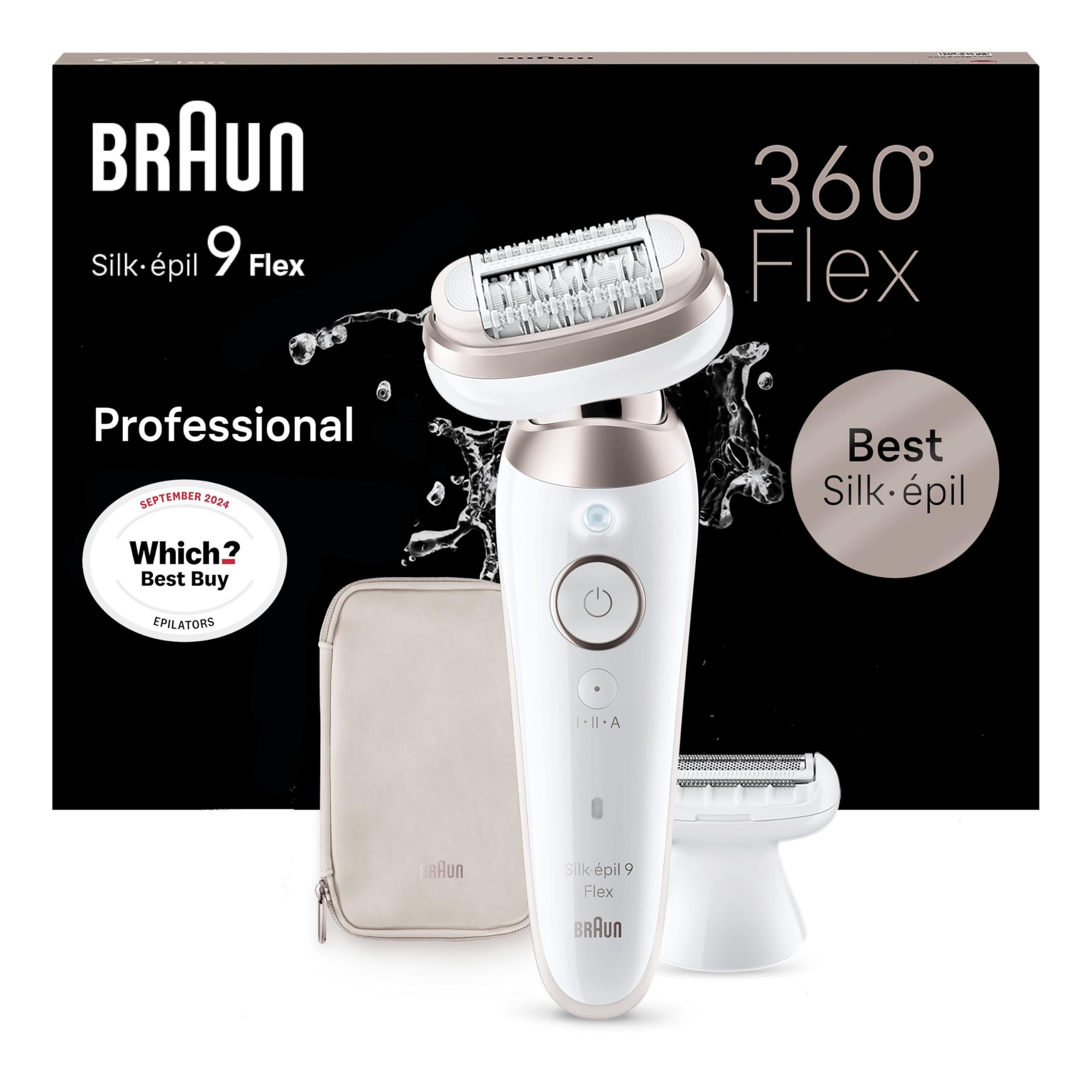 Braun Silk-épil 9 Flex, Epilator with 360 Degree Flexible Head for Easy Hair Removal, Wet & Dry, Lasting Smooth Skin, with Lady Shaver Head & Trimmer Comb, 9-030 3D, White/Rose Titan