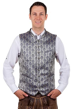Elegante Trachtenweste Gilet Silbergrau-Dunkelblau Mario mit Edler Musterung Gr. 46-62