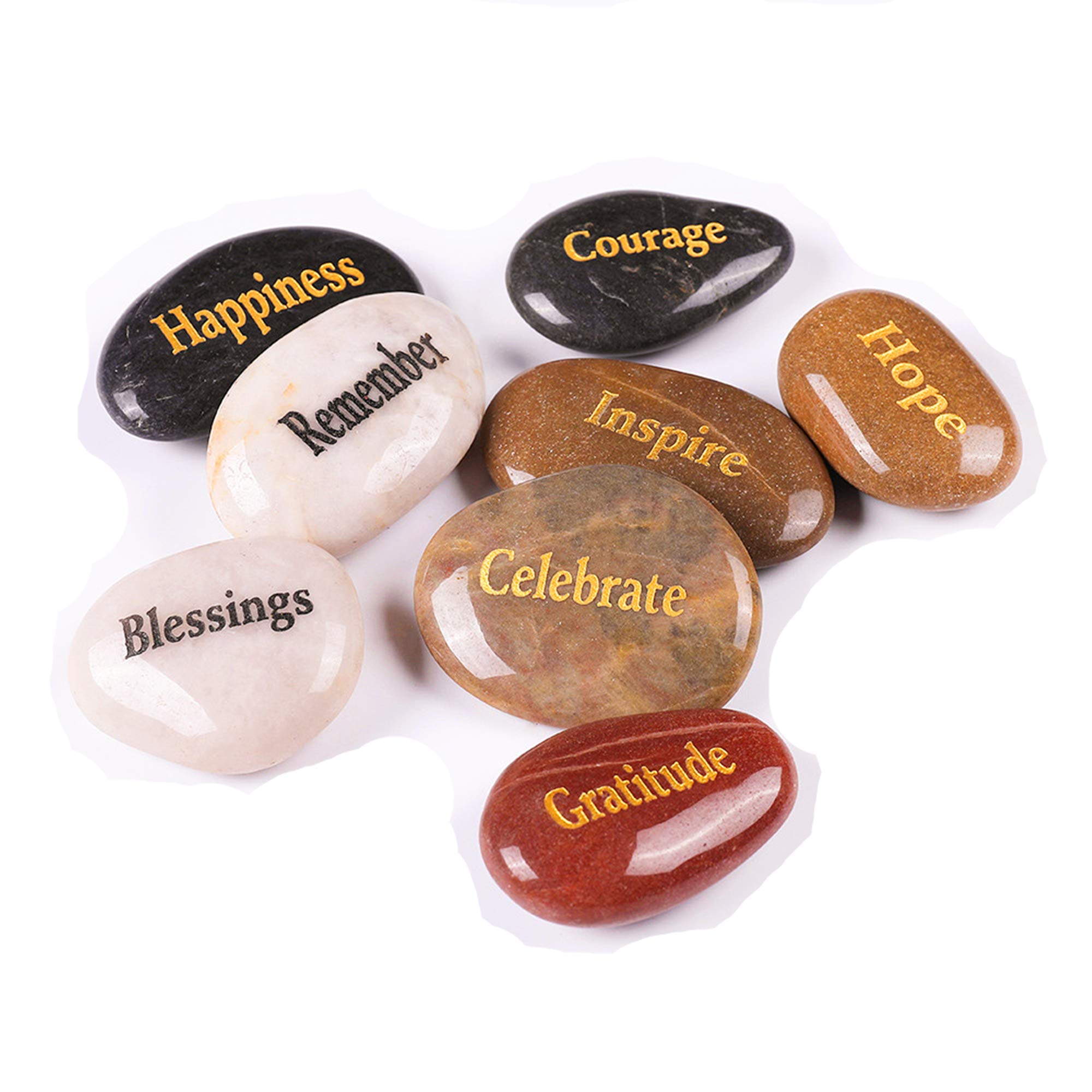 ROCKIMPACT 24PCS Engraved Inspirational Stones, Sentimental Gifts, Motivational Keepsake, Different Words Message Pebbles, Gratitude Healing You Rock Ornament, Wholesale Price, 5-8cm (2"-3") ea