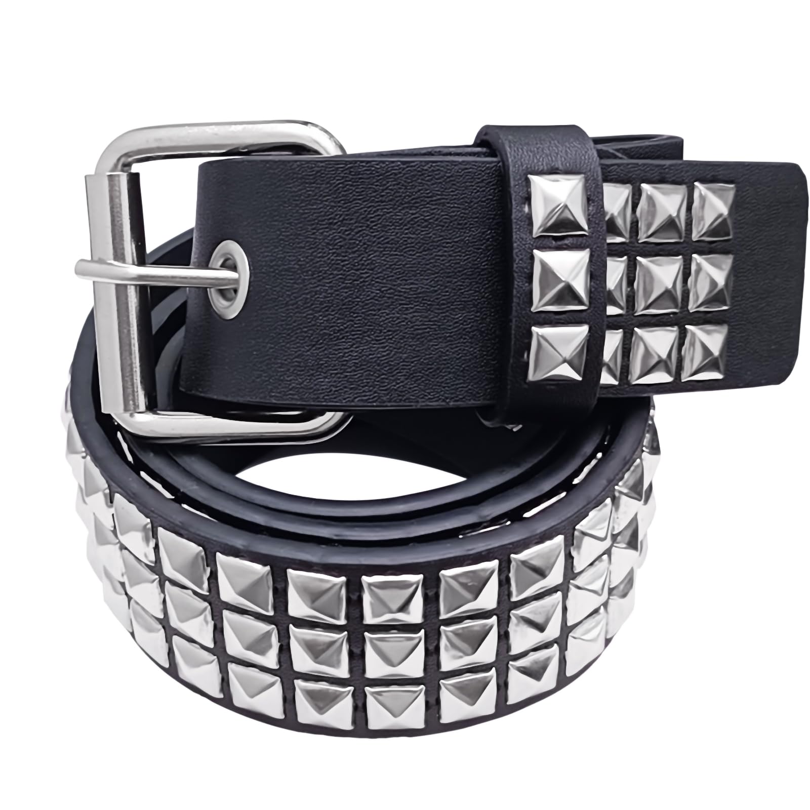 9766 3 Pcs Studded Belt Y2k Metal Goth Punk Rock Rivet With Bright Women Men PU Leather Studded Belt, Y2k Metal Punk Rock Rivet  main image 3