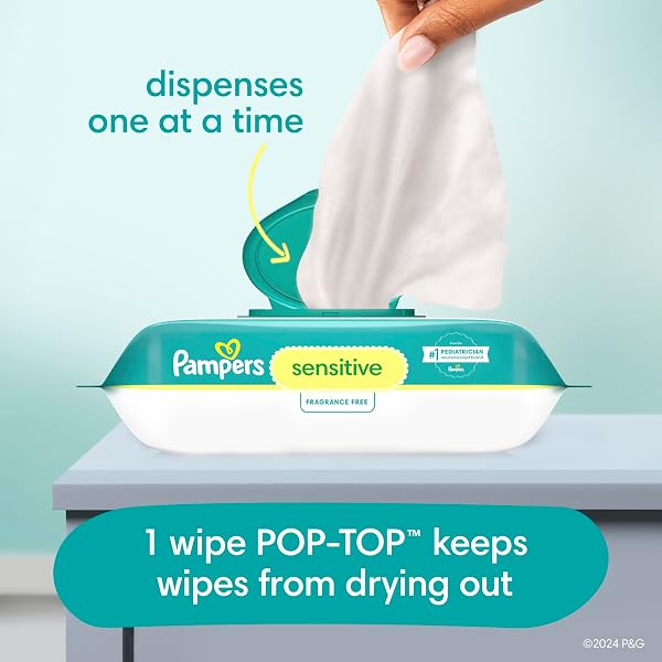 PAMPERS BABY WIPES, SENSITIVE, WATER BASED WIPE, CLINICALLY PROVEN, HYPOALLERGENIC, AND UNSCENTED FOR BABIES, 336 WIPES TOTAL (4 FLIP-TOP PACKS)