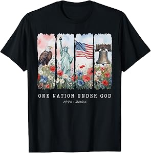 One Nation Under God Christian Wildflower 250th Women Girls T-Shirt