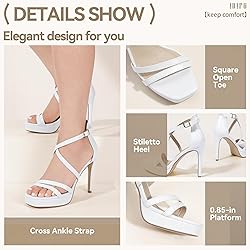 IDIFU White Platform Heels for Women Strappy Square
