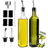 Leaflai Olive Oil Dispenser Bottle, 2 Pcs Glass Olive Oil Dispenser and Vinegar Dispenser Set with 2 Stainless Steel Pourers, 4 Labels,1 Brush and 1 Funnel Oil Bottles for Kitchen (500ml)