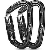 Lasehuh UIAA Certified 25KN Auto Locking Climbing Carabiner Clips, D Shaped, Twist Lock, and Heavy Duty Carabiners for Rock Climbing, Rappelling,3.93 Inch, Large Size.