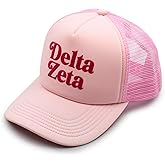 Sorority Shop Delta Zeta Baseball Cap - Mesh Trucker-Style Hat, Padded Front Panel and Snap Closure, Delta Zeta Gifts for Women Pink