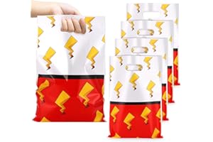 Joottuan 50 Pcs Cartoon Animation Party Gift Bags Red White Goodie Bags Plastic Birthday Candy Bag for Party Favor Decorations Boys Girls