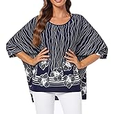 Ckikiou Womens Batwing Loose Chiffon Summer Blouse Tunic Floral Printed Boho Beach Cover ups