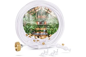 homenote Misting Cooling System, 92FT (28M) Misting Line + 26 Brass Mist Nozzles + Brass Adapter(3/4") Misters for Outside Patio Cooling Garden Greenhouse Watering