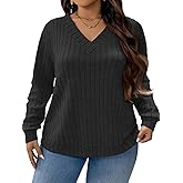 ROSRISS Plus-Size-Long-Sleeve-Tops for Women Casual V Neck Tunics Fall Fashion Shirts Trendy Lightweight Pullover Sweaters