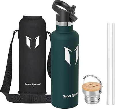 Super Sparrow 1000ml Stainless Steel Insulated Water Bottle with 2 Lids