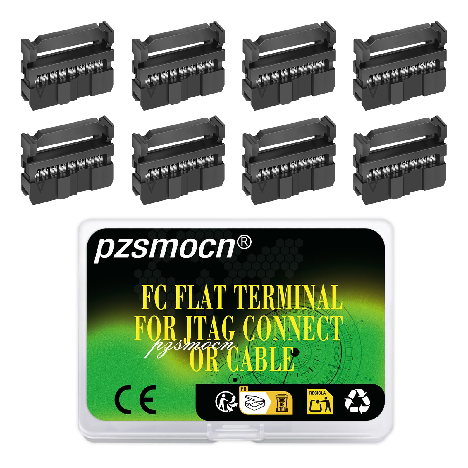 Pzsmocn 20 Sets IDC 2 * 8 Double Row Rectangular Socket Adapter FC Black Crimp Wire Head Three-piece Kit 2.54mm Pitch, 16 Pin FC-Female Terminal Connector, for JTAG Flat Ribbon Cable.