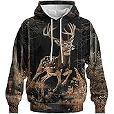 GHUALURU Casual Deer Hoodies for Men Novelty Animal Printed Sweatshirt Pullover Camouflage Long Sleeve
