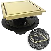 WEBANG 6 Inch Square Shower Drain Gold Floor Drain with Flange Reversible 2-in-1 Cover Tile Insert Grate Removable SUS304 Stainless Steel CUPC Certified Brushed Gold