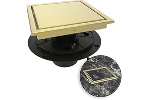 WEBANG 6 Inch Square Shower Drain Gold Floor Drain with Flange Reversible 2-in-1 Cover Tile Insert Grate Removable SUS304 Stainless Steel CUPC Certified Brushed Gold