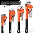 HORUSDY 4 Pack Heavy Duty Pipe Wrench Set, Adjustable 8" 10" 12" 14" Soft Grip Plumbing Wrench Set with Storage Bag